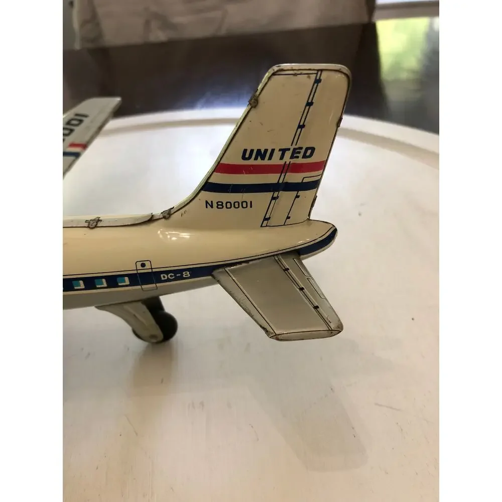 Vintage Japan Tin United Airlines Airplane Tin Toy United N80001 DC 8